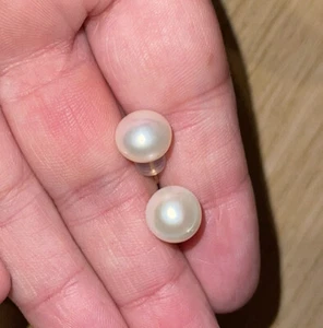 18K/AU750 Natural Freshwater Pearl Semiround Earrings - Picture 1 of 3