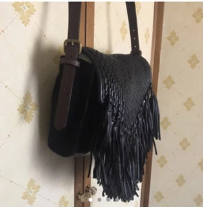 Wonderful Hoss Intropia Black Leather Fringe Leather Shoulder Bag - Picture 1 of 3