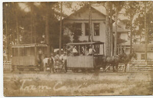 1909 RPPC BRINSON GA HOTEL HORSEDRAWN RAIL TROLLEY 2 CARS TO PANACEA 8 MI RARE!!