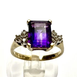 Vintage 10k massiver Gelbgold lila Spinell Diamant Akzente Ring Größe 7, 2,33g - Bild 1 von 13