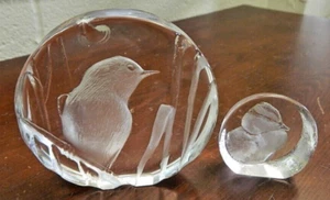 Mats Jonasson Maleras Glass Bird on Branch Paperweight Pair! Read - Picture 1 of 6