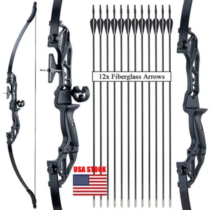 54" Archery Takedown Recurve Bow /12X Arrows/Arm Guard Beginner Hunting Target - Picture 1 of 26