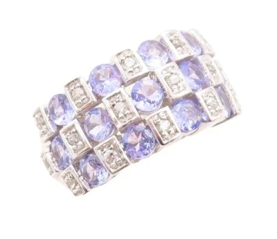 Anillo de plata de ley 925 vintage caja cuadrada incrustaciones de tanzanita y topacio talla 7 RG30114 Foto 1 de 4