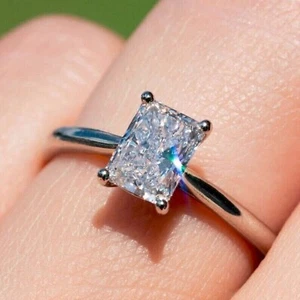2 Carat Radiant Cut Moissanite Solitaire Engagement Ring Solid 14K White Gold - Picture 1 of 9