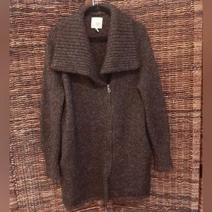 Joie Pullover Damen groß braun Maurise Alpaka Wolle Cardigan Tweed Longline - Bild 1 von 8