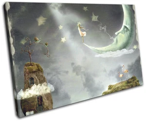 Night time Moon Stars Magic  Fantasy SINGLE CANVAS WALL ART Picture Print - Picture 1 of 1