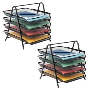 4-Tier Paper Tray Desktop Organizer File Storage Office Metal Mesh 12" L x 13... - Picture 1 of 7
