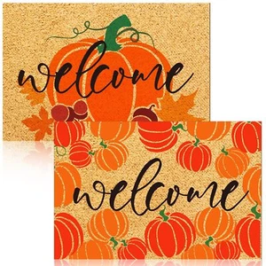 2 Pcs Pumpkin Door Mat Fall Welcome Front Door Mat Autumn Harvest Decorative ... - Picture 1 of 6