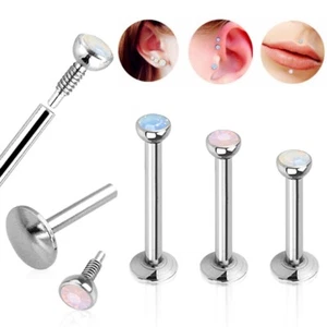 2X Opalite Gem Labret Monroe Lip Steel Internal Thread Ear Tragus Conch Piercing - Picture 1 of 8