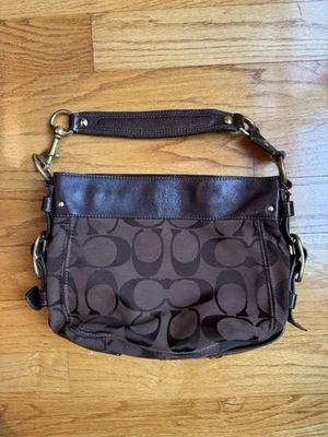 VINTAGE Coach Bag Womens Leather Brown Shoulder Hobo Handbag Logo CC Canvas Zoe - Image 1 of 4