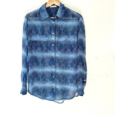 Blusa Equipment Mujer Estampada Pitón Firma Abotonada Azul Parisino Talla XS Foto 1 de 4