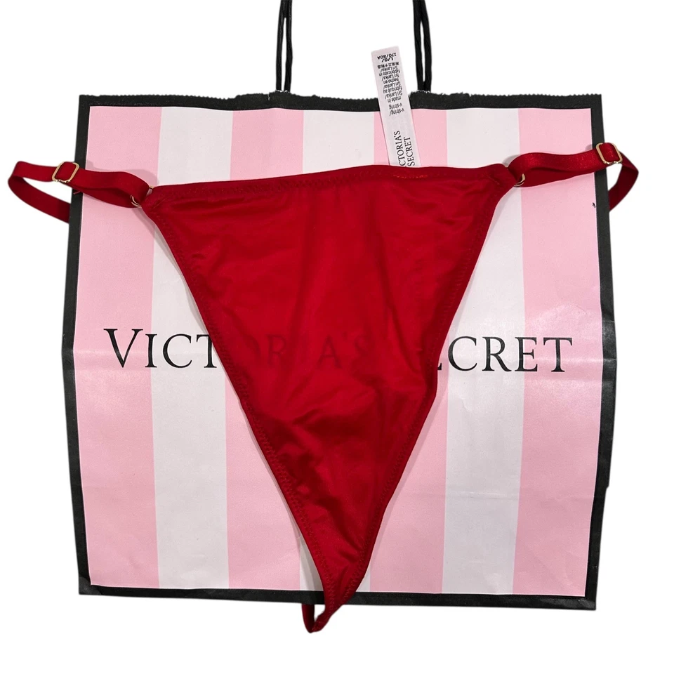Nuevo con etiquetas Victoria's Secret Tanga Tanga Panty L Rojo Dorado Correa Ajustable Lencería Foto 1 de 4