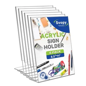 6 Pack Acrylic Sign Stand Holders, 8.5 x 11 Clear Plastic L Shape Table Paper... - Picture 1 of 7