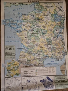 Map Of VINTAGE FRANCE Posyer. PARIS BORDEAUX TOULOUSE MARSEILLE NICE - Picture 1 of 10