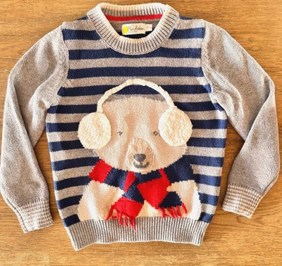 Suéter Mini Boden Festivo Apliques Tejido a Rayas Oso Polar-Gris/Azul-Talla 6-7AÑO Foto 1 de 4