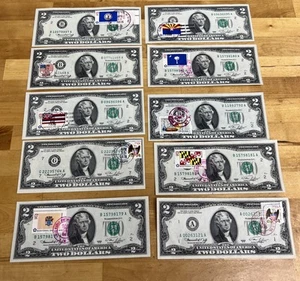 1976 First Day Of Issue $2 FDR Notes Stamped by USPS Lot Of 10 - Picture 1 of 7