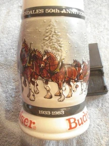 VTG 1983 BUDWEISER CLYDESDALES 50TH ANNIVERSARY(1933-1983)HOLIDAY CERAMIC STEIN - Picture 1 of 6