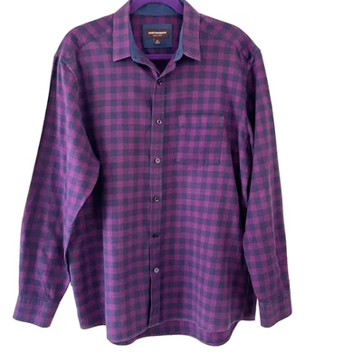 Johnston And Murphy Mens Purple Blue Plaid Long Sleeve Shirt-Size XL - Image 1 of 4