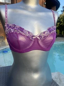 Womens M&S St Michael Uk 32C Purple Floral Lace Sheer Underwired Bra - Picture 1 of 21