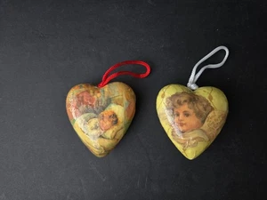 2 Heart-Shaped decoupage Victorian Vintage Christmas Ornaments - Picture 1 of 6