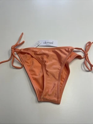 DAMSEL Tie Side Bikini Bottoms Orange Swimsuit Bottoms Size Small - Image 1 of 2