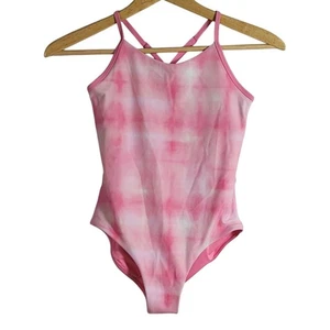 Athleta Girl One Piece Swimsuit Pink SZ 12 Large Tie Dye Modest Quick Dry NWT - Picture 1 of 10