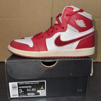 Nike Air Jordan 1 High Varsity Vermelho CU0449-061 Juvenil Tamanho 3y Usado - Imagem 1 de 4