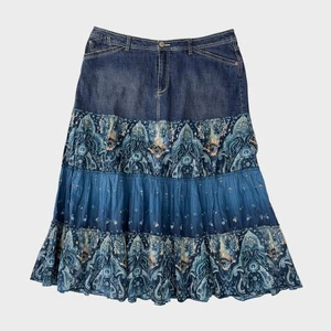 Faded Glory Stretch Woman 18W Cotton Spandex Boho Denim Skirt Blue  - Picture 1 of 7