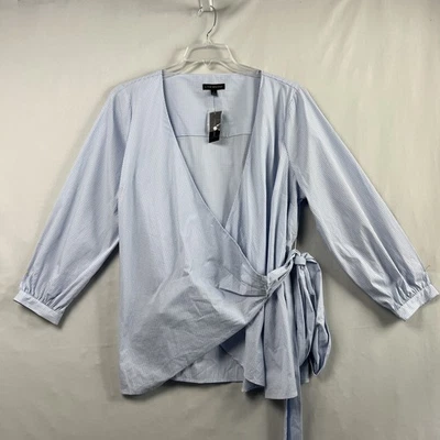 Blusa envolvente Lane Bryant para mujer talla 16 Top azul blanco a cuadros guinga mezcla de algodón Foto 1 de 4