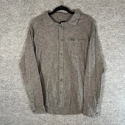 RVCA Shirt Mens Large Gray Flannel Button Up Regular Fit Soft Knit Outdoors - Image 1 of 4