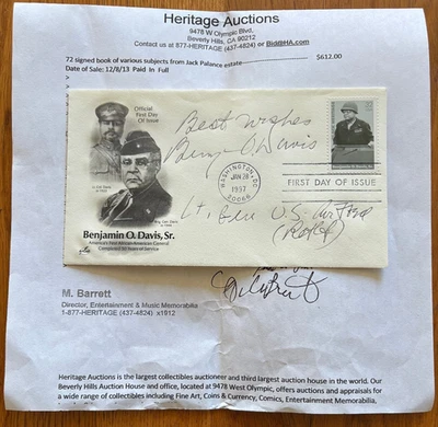 BENJAMIN O DAVIS AFRICAN AMERICAN AUTOGRAPHED 1997 FIRST DAY ISSUE MINT ENVELOPE - Image 1 of 2