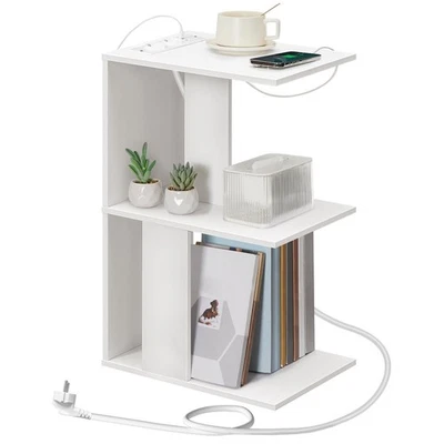 Table Basse avec Station de Charge, Table dAppoint en Forme de C avec Lampe à... - Photo 1/4