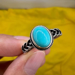 925 Sterling Silver Ring 9x7mm Natural Turquoise Gemstone Birthday Women Jewelry - Picture 1 of 11