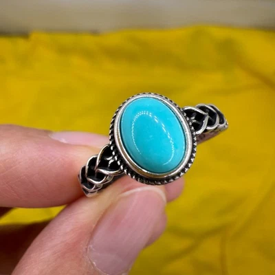 925 Sterling Silver Ring 9x7mm Natural Turquoise Gemstone Birthday Women Jewelry - Image 1 of 4