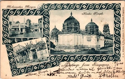 1900 Singapur Malasia Templo Chino PPC Cubierta de Postal a Hamburgo Alemania Foto 1 de 2