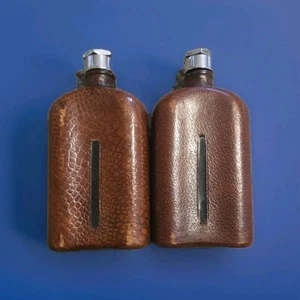 Beautiful curved leather covered glass hip flask with chrome stopper - 2 PACK - Picture 1 of 4