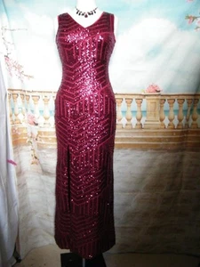 Dress 10 Red Sequin Quiz Ballgown Stretch Evening Stunning Elegant Gatsby Maxi - Picture 1 of 8