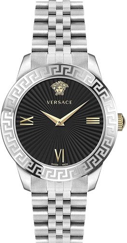 Versace Greca Signature orologio da donna argento acciaio inox quadrante nero 38 mm VEVC0