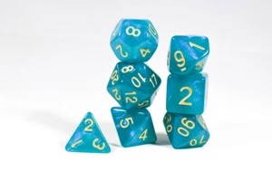 Turquoise Blue Moonstone Poly Dice Set (7) RPG DnD Bescon Shimmer Glitter - Picture 1 of 4