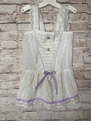 Vintage Baby SLIP Toddler Time Sears Cotton White Purple Trim Eyelet Lace 3T - Image 1 of 4