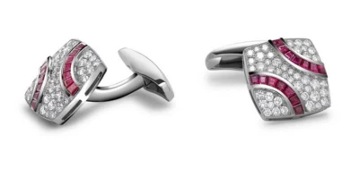 0.90 Carats Pink Ruby & Cubic Zirconia Men's Fashion Elegant Cufflinks - Image 1 of 3