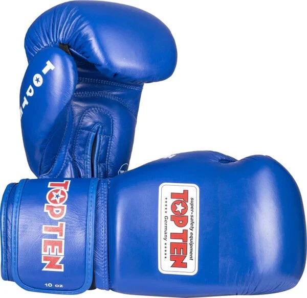 Top Ten Boxing Gloves International IBA BLUE Fighters Boxer REAL LEATHER 10oz - Image 1 of 4