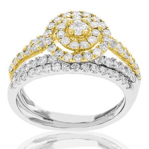 1.25 ct Diamond Wedding Ring Bridal Set Women in 14K White and Yellow Gold Round - Picture 1 of 10