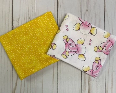 Fabric FQ Fat Quarter Set 2 Baby Elephant Blue Yellow Dots Blender 100% Cotton - Image 1 of 3