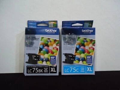 LC75BK LC75C XL New Genuine High Yield Brother Black Cyan Ink Cartridges 2023 - Image 1 of 3