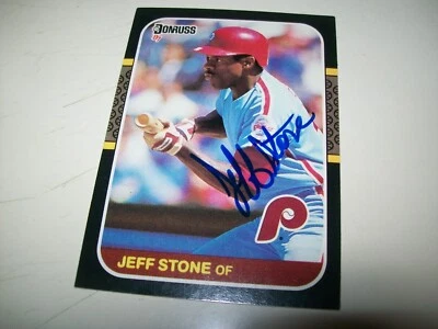 1987 DONRUSS JEFF STONE AUTOGRAPH SIGNED AUTO #309 PHILADELPHIA PHILLIES - Image 1 of 2