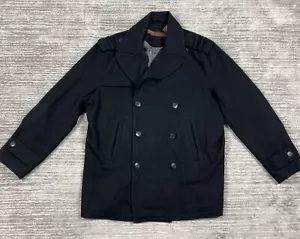 Perry Ellis Pea Coat Mens XL Wool Double Breasted Overcoat Lined Luxury - Picture 1 of 13