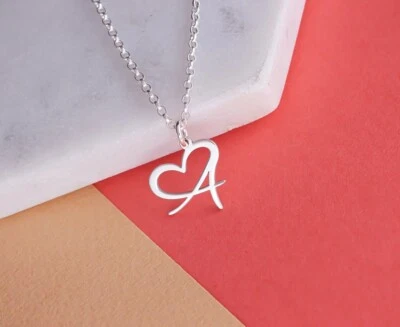 Collana con nome Argento 925 con lettera cuore donna gioielli regalo rodiato - Immagine 1 di 4
