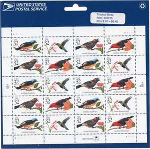 Scott #3225a (3222-3225) Tropical Birds Full Sheet Of 20 Stamps - Sealed Blue - Picture 1 of 2