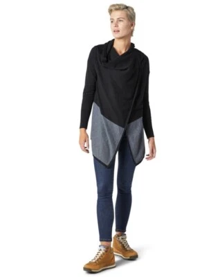 Suéter envolvente Smartwool $125 para mujer talla L borde suave tejido negro gris bloque de color Foto 1 de 4